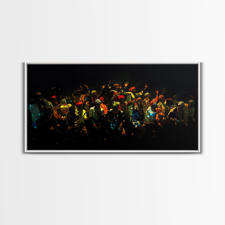 Joyful African Celebration Crowd Canvas Print, Black Culture Wall Art, Vibrant Festival Decor, Afrocentric Dance Painting