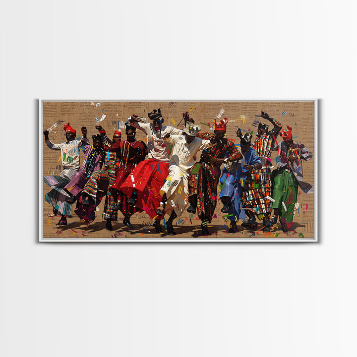 Traditional African Dance Ceremony Wall Art, Colorful Tribal Festival Print, Afrocentric Culture Decor, Patterned Costume Canvas