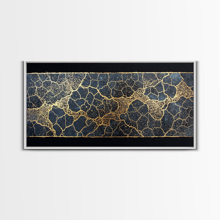 Black And Gold Crackle Abstract Wall Art, Luxury Geometric Texture Print, Modern African Inspired Decor For Elegant Homes
