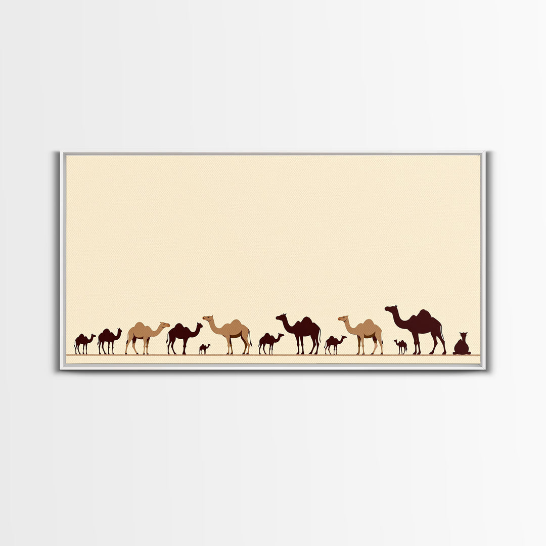 Minimalist Camel Caravan Silhouettes, African Safari Art Canvas Print, Desert Wall Art, Neutral Boho Living Room Decor Gift
