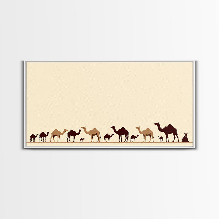 Minimalist Camel Caravan Silhouettes, African Safari Art Canvas Print, Desert Wall Art, Neutral Boho Living Room Decor Gift