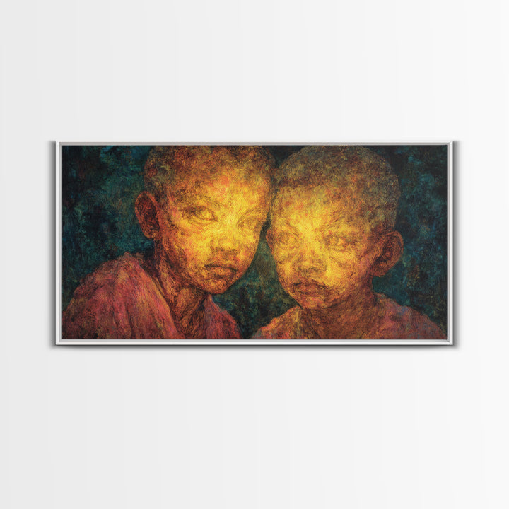 Glowing Portrait Of Two African Children Wall Art, Black People Art, Cultural Art Print, Emotional Contemporary Canvas Decor