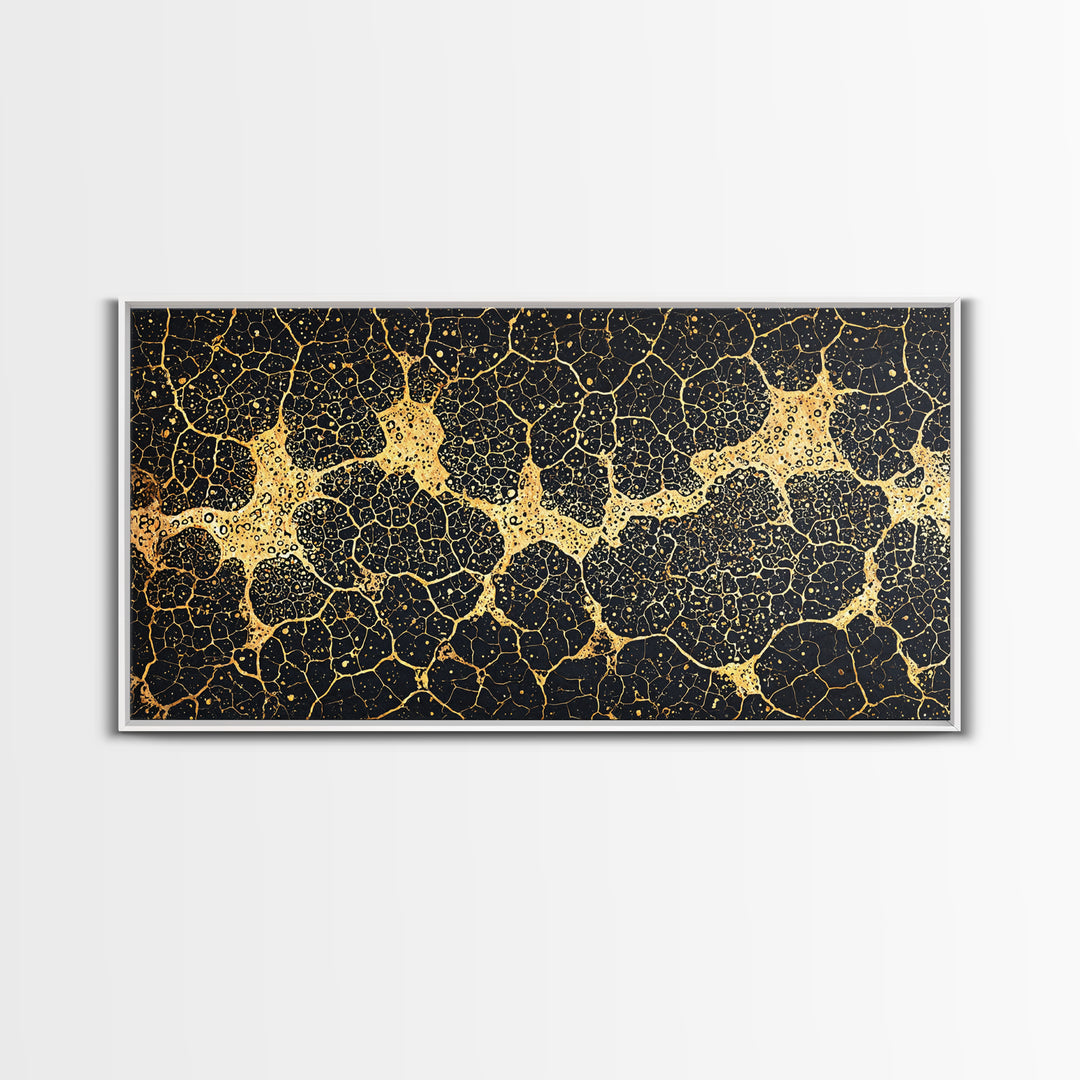 Black And Gold Organic Cell Pattern Canvas Print, Abstract Art, Luxury Canvas Art, Geometric Wall Art, Elegant Home Decor