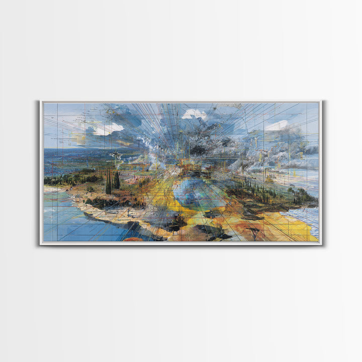 Abstract Coastal African Cityscape Wall Art, Modern Landscape Canvas Decor, Blue Ocean Skyline, Luxury Office Home Decor Gift