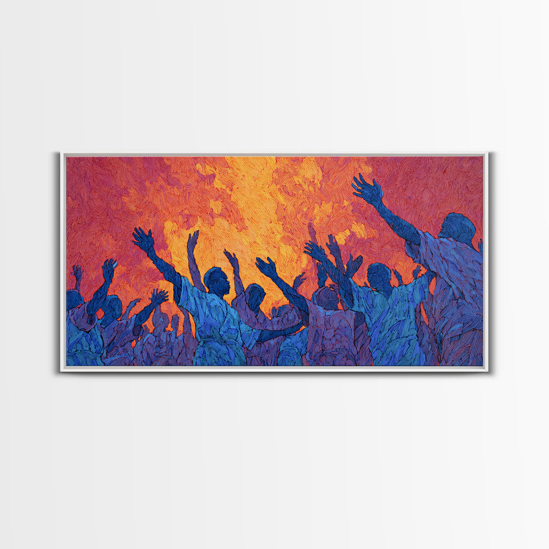 Blue Celebration Crowd Wall Art, African Festival Dance, Abstract African Art, Spiritual Wall Decor, Vibrant Canvas Print