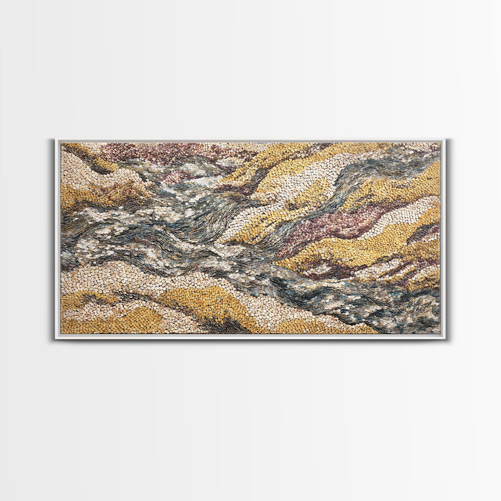 Ochre Gray Textured Waves Wall Art, Abstract African Landscape, Earth Tone Decor, Large Statement Neutral Modern Canvas Print