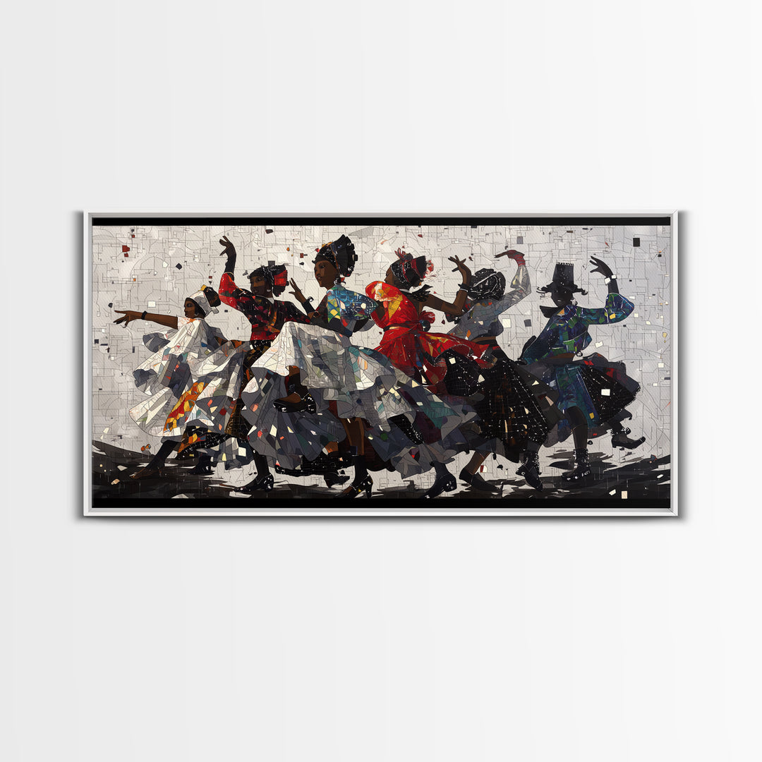 African Women Dancing In Colorful Dresses Wall Art, Afrocentric Culture Decor, Black Women Art, Tribal Dance Canvas Print