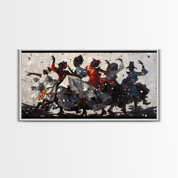African Women Dancing In Colorful Dresses Wall Art, Afrocentric Culture Decor, Black Women Art, Tribal Dance Canvas Print