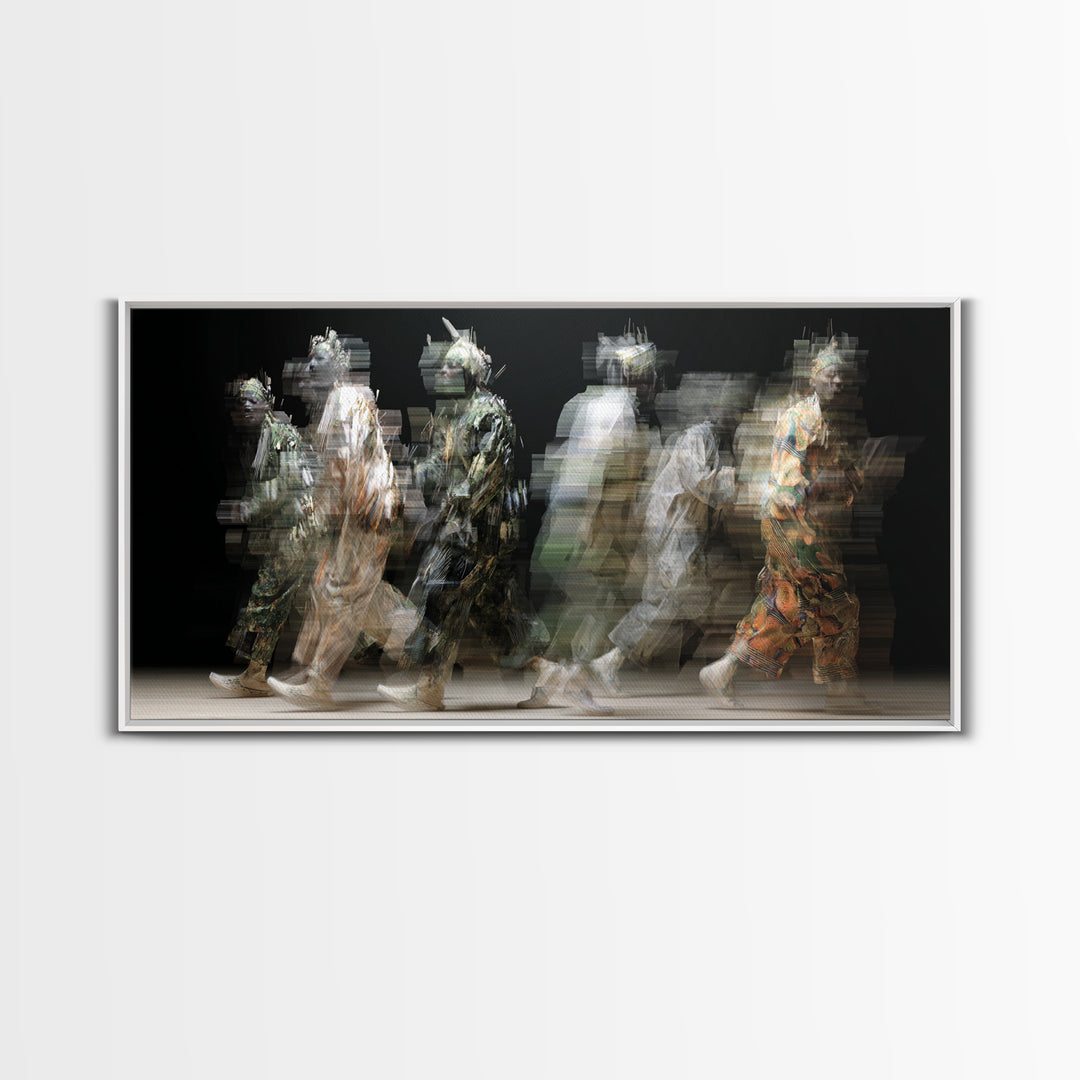 Ethereal African Masquerade Dancers Canvas Print, Abstract Tribal Art, Cultural Wall Decor, Modern Afrocentric Wall Art Decor