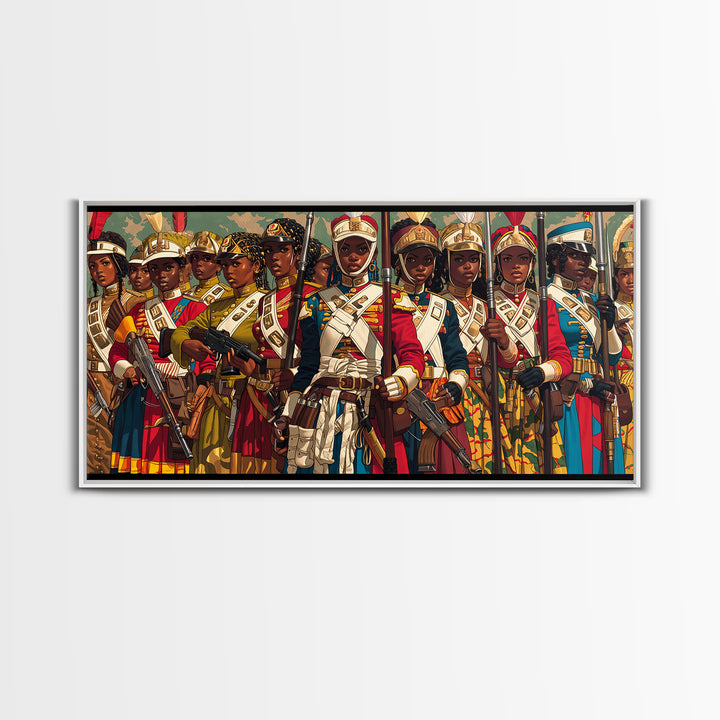 Regal African Women Warriors In Uniform Wall Art, African Women Art, Royal Tribal Decor, Black Female Canvas Print For Home Decor