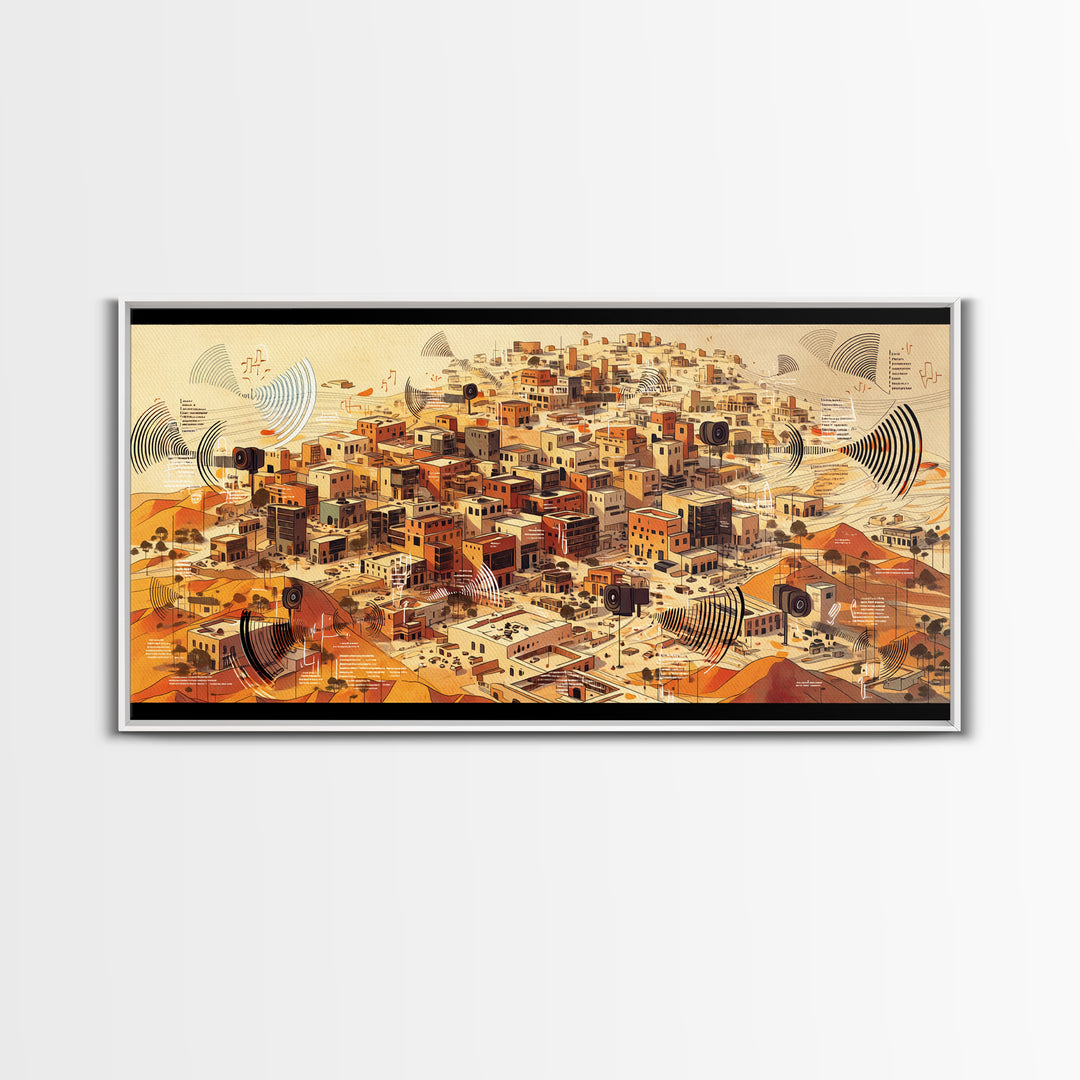 Sunlit Desert City Aerial Wall Art, African Landscape, Terracotta Architecture Print, Modern Boho Office Decor Gift For Him