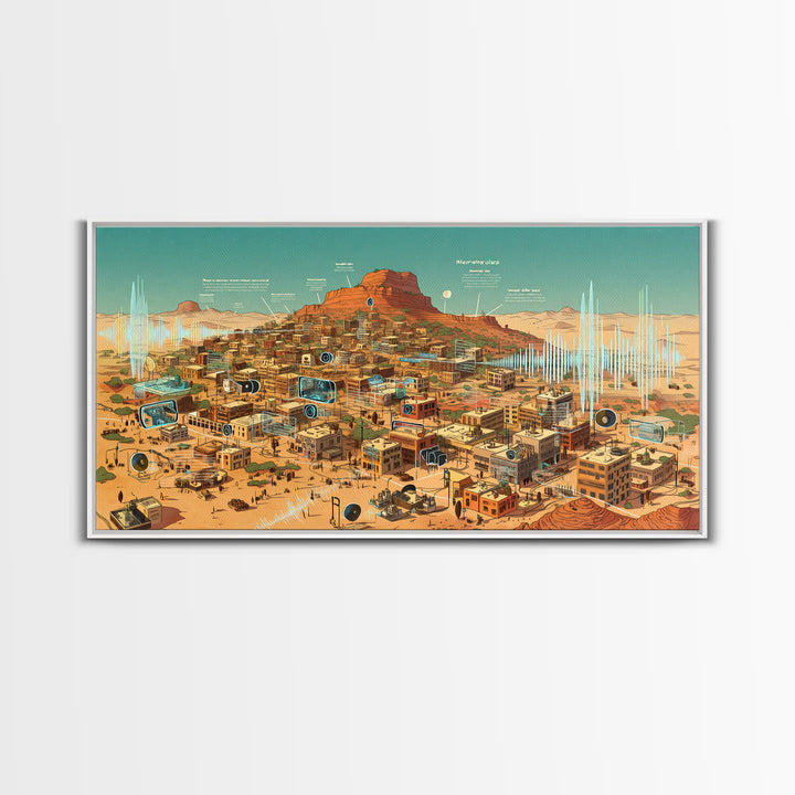 Sci Fi Desert African Town Wall Art, Futuristic Sahara Landscape, Afrocentric Digital Art, Modern African Home Decor Gift