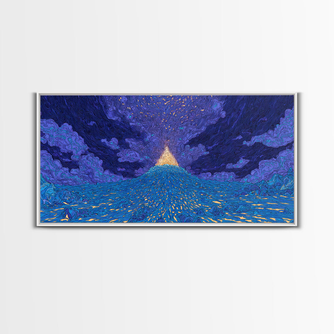 Glowing Golden Pyramid Over Blue Sea Wall Art, Mystical Wall Art, Spiritual Wall Decor, Dreamy Wall Art, Unique Home Decor