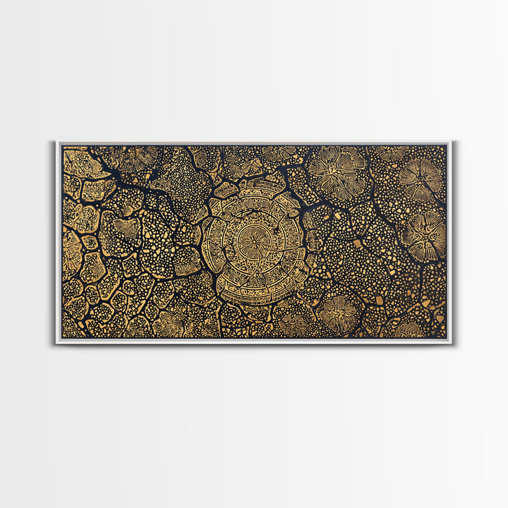 Gold African Tree Canvas Print, Abstract Tribal Map Pattern, Black And Gold Wall Decor, Boho Cultural Home Decor, Statement Wall Art