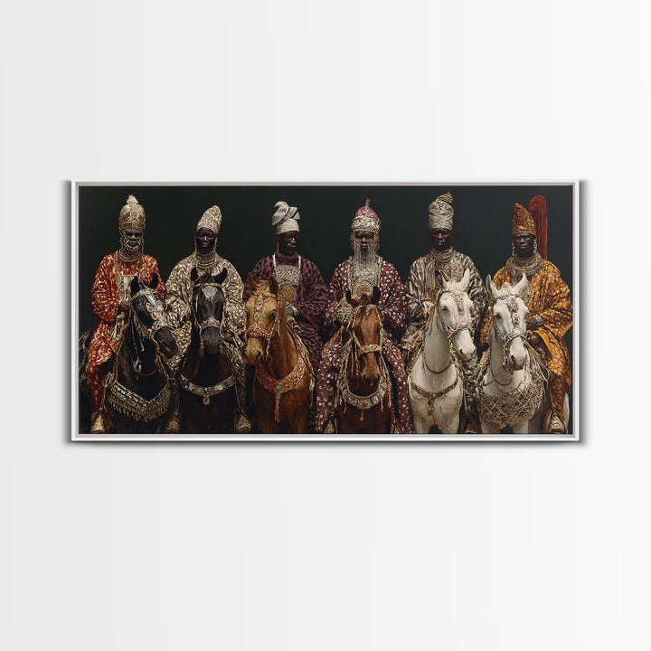 Royal African Horsemen Framed Canvas Print, Jeweled Cavalry Portrait Wall Art, Tribal Queen Decor, Luxury Home Decor Gift