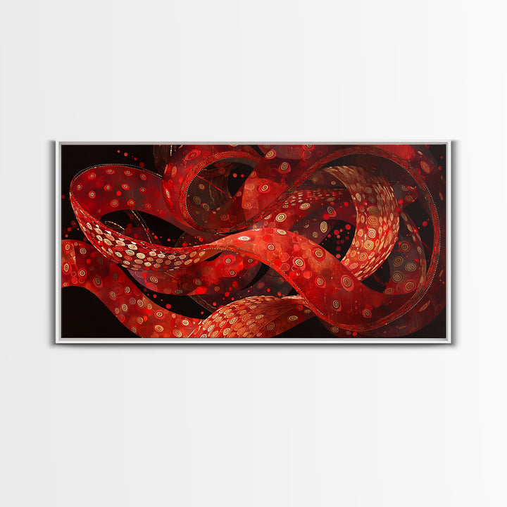 Flowing Red Ankara Fabric Ribbons Wall Art, Abstract African Patterns, Modern Textile Art Canvas Print, Bold Boho Home Decor