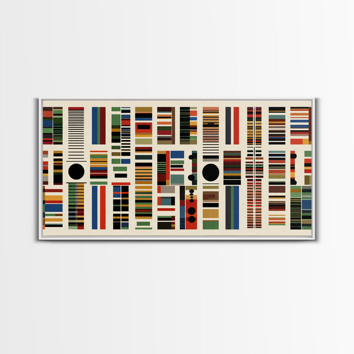 Minimalist African Textile Wall Art, Earth Tone Stripe Canvas Print, Kuba Inspired Geometric Decor For Modern Living Room