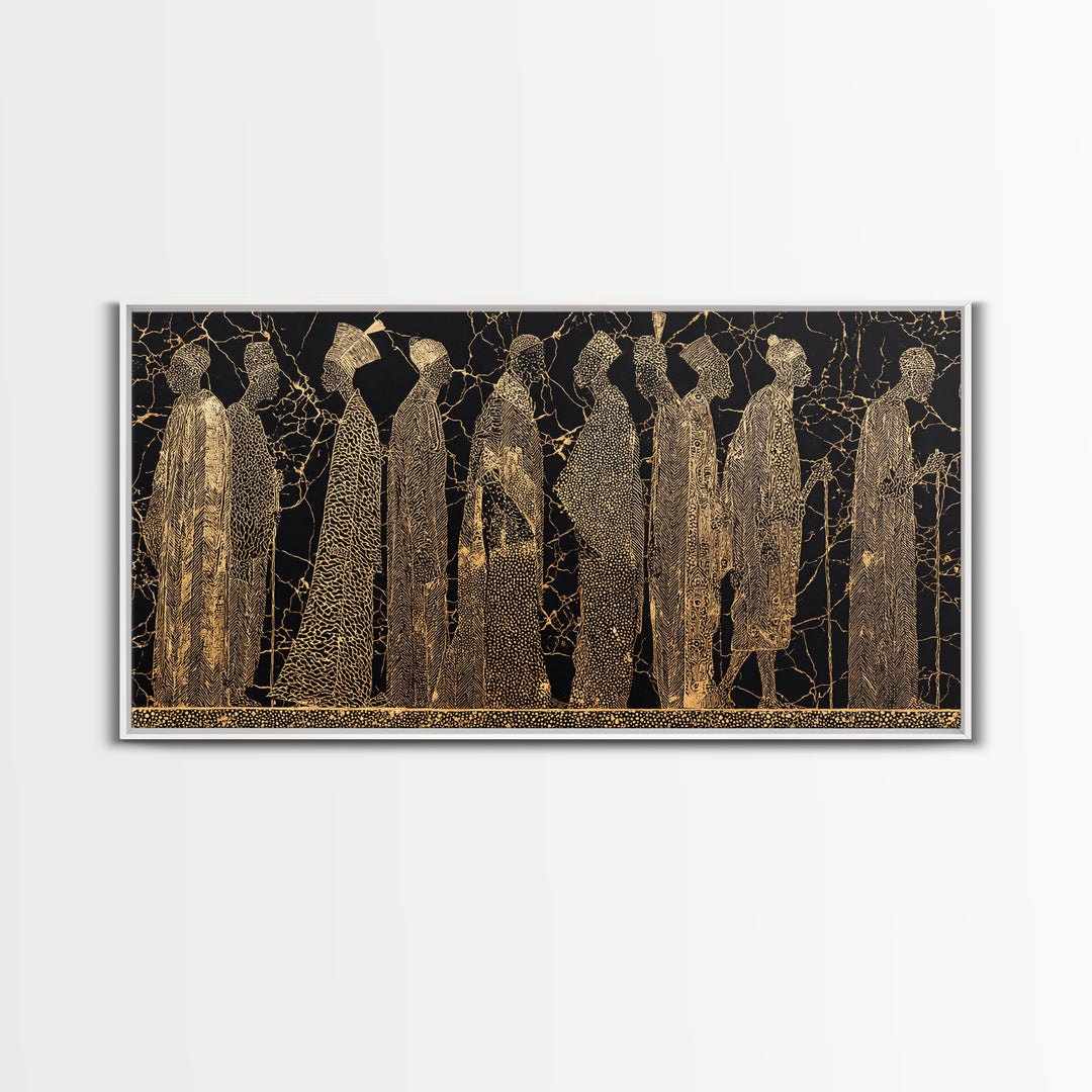Gold African Women Silhouette Wall Art, Black And Gold Canvas Print, Elegant Feminine Afrocentric Decor For Living Room Gift