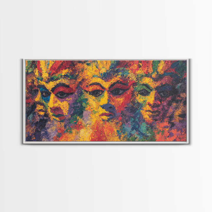 Vibrant Abstract African Masks Wall Art, Modern African Art Print, Colorful Afrocentric Decor, Tribal Face Canvas Print Gift
