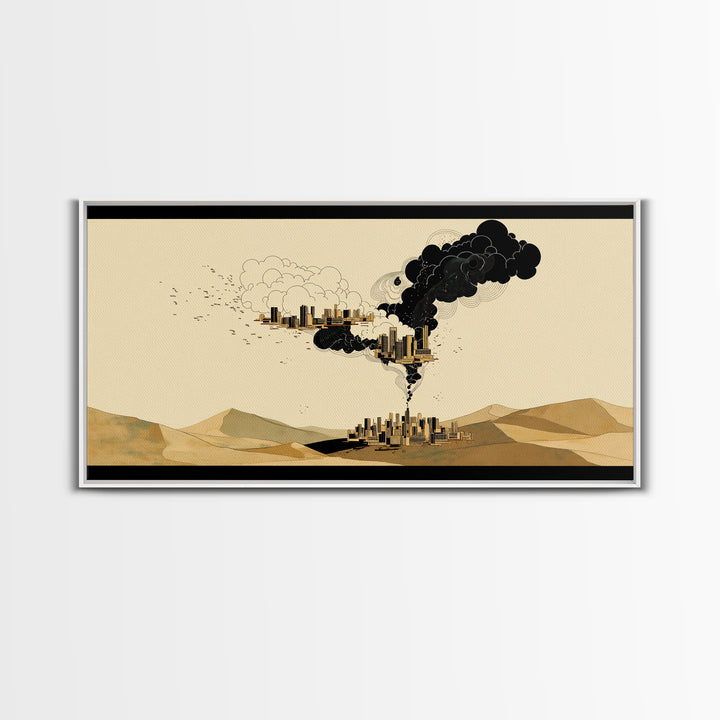 Desert Smoke Cityscape Wall Art, Afrofuturism Decor, Industrial Skyline, Dystopian Landscape, Modern Canvas Art Print Decor