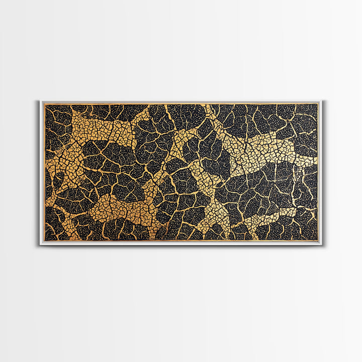 Gold And Black Giraffe Mosaic Canvas Print, African Safari Animal Pattern Wall Art, Luxury Tribal Decor, Earth Tone Artwork