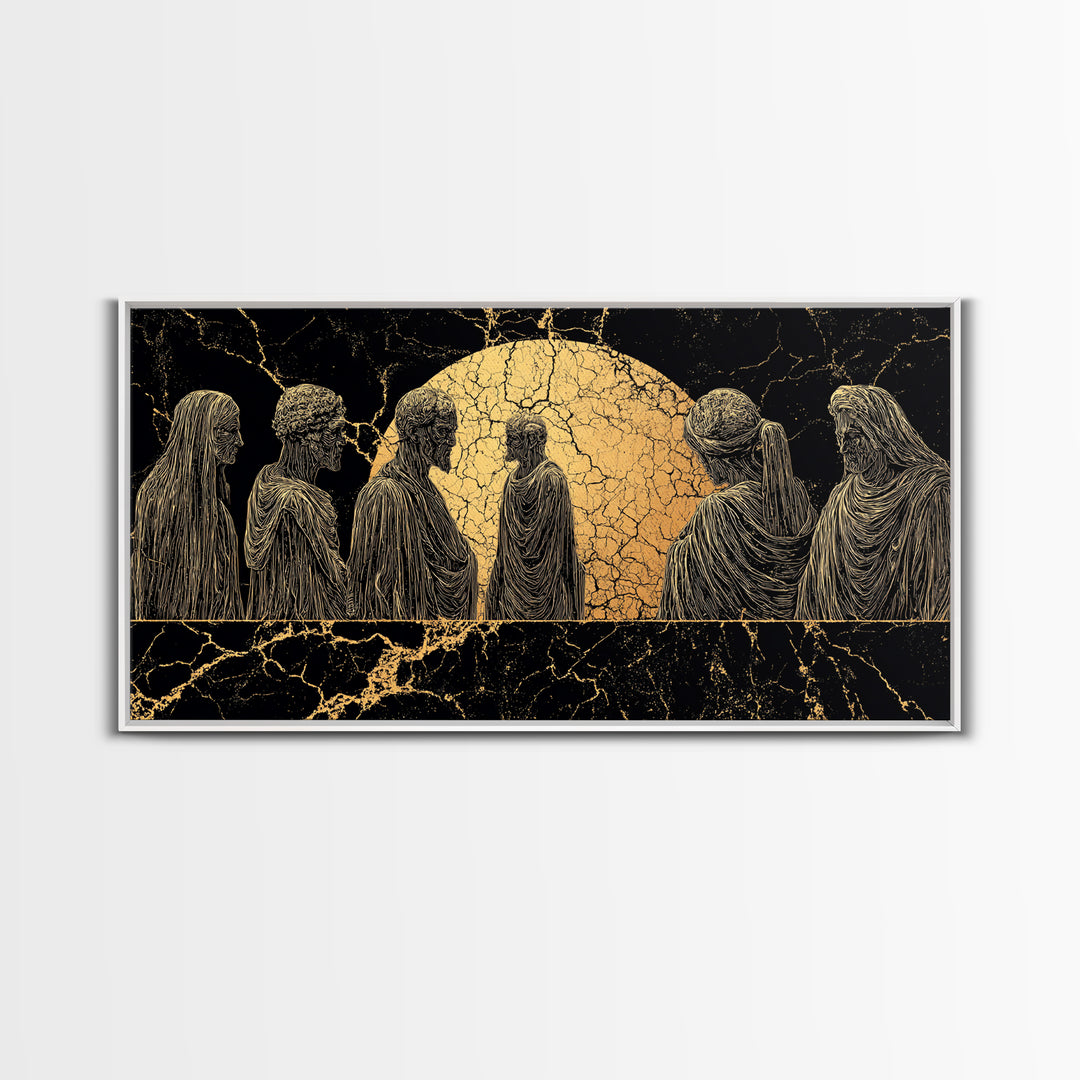 Golden Moon African Ancestor Figures Wall Art, Tribal Art Decor, Black And Gold Art, Spiritual Cultural Home Decor Statement Gift