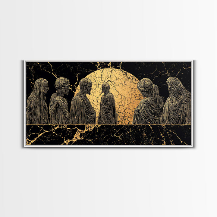 Golden Moon African Ancestor Figures Wall Art, Tribal Art Decor, Black And Gold Art, Spiritual Cultural Home Decor Statement Gift