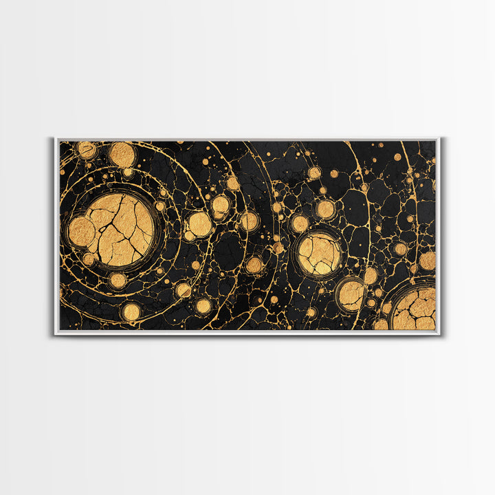 Black And Gold Abstract Circles Canvas Print, Luxury Modern African Art Decor, Geometric Wall Art, Statement Home Decor Gift