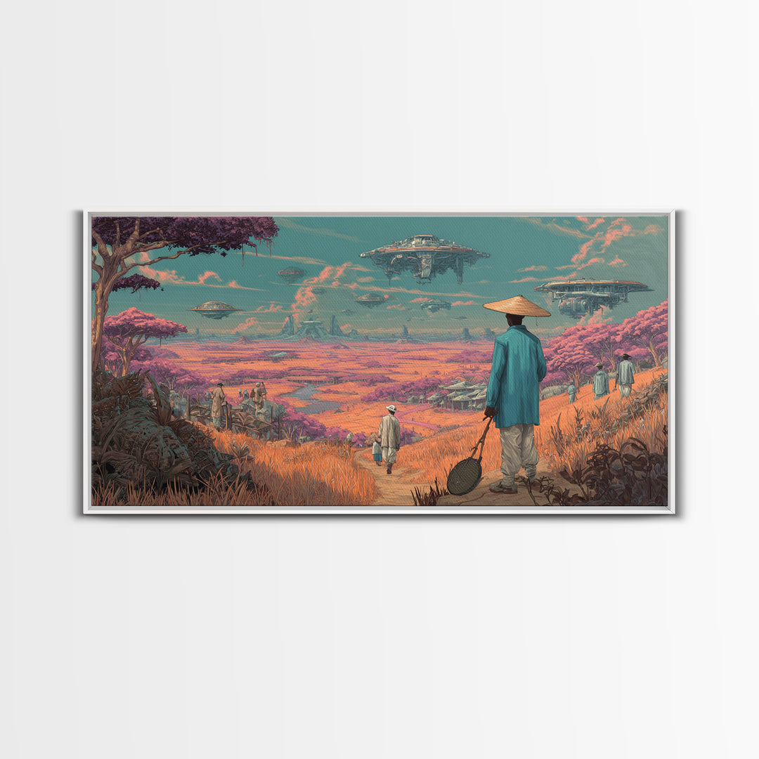 Afrofuturist Traveler In Pink Alien Savannah Canvas Print, African Sci Fi Wall Art, Dreamy Landscape, Unique Home Decor