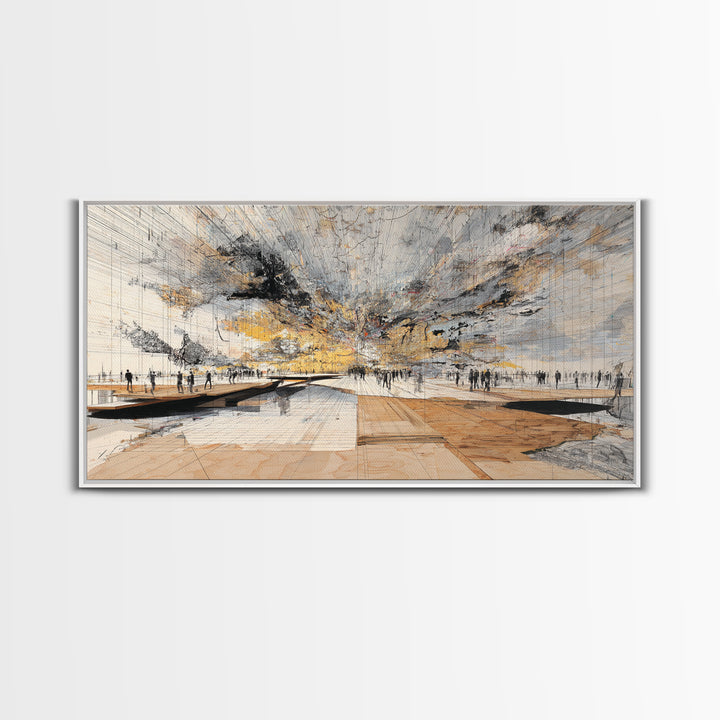 Stormy Urban Horizon Wall Art, Abstract African Inspired Cityscape Canvas Print, Modern Office Decor For Living Room Decor