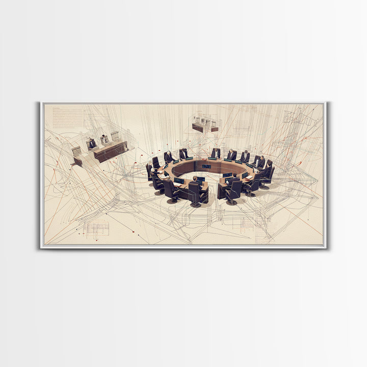 Futuristic Council Chamber Wall Art, Modern Office Canvas Print, Abstract Conference Room Decor For Executive Boardroom Spaces