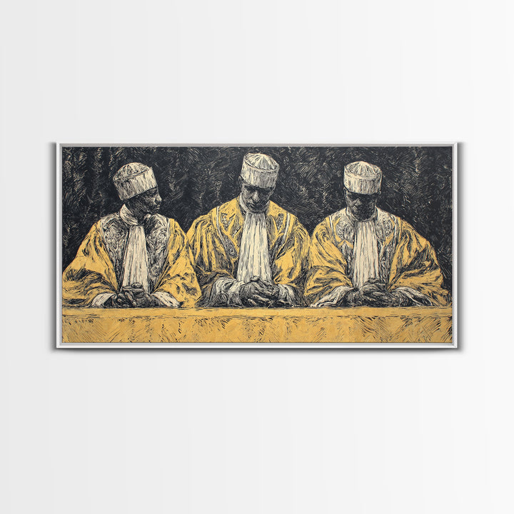 Three Seated African Elders Wall Art, Traditional African Canvas Print, West African Tribal Art Decor For Cultural Home Decor