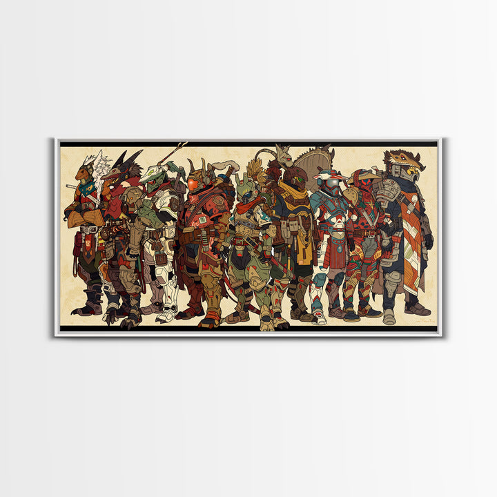 Masked Animal Tribe Wall Art, African Warrior Art Canvas Print, Tribal Fantasy Illustration Decor For Bold Home Gallery Room