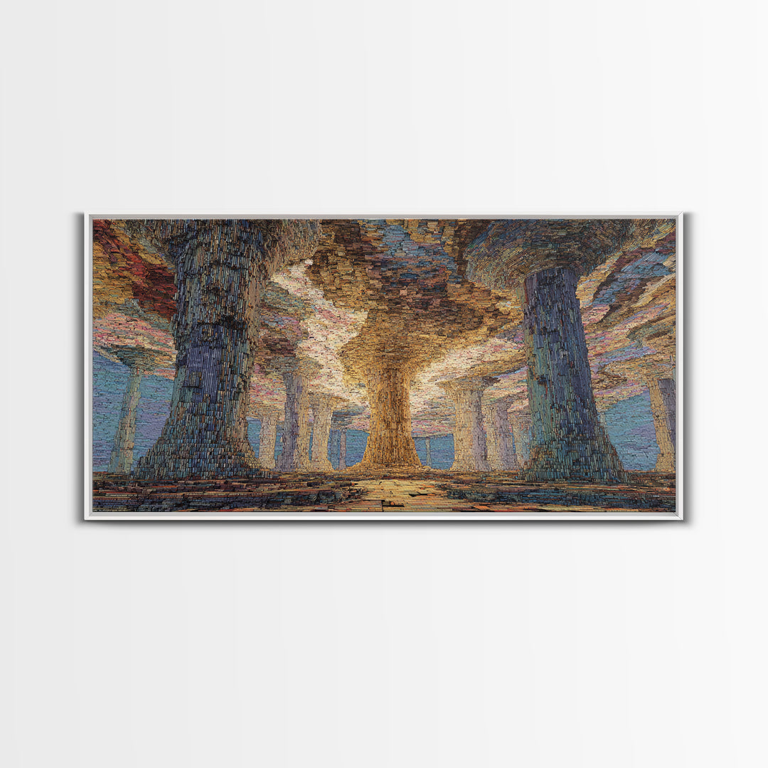 Mystic Giant Tree Forest With Textured Canopy Framed Canvas Print, Jungle African, Dreamy Wall Art, Nature Scene Art, Decor