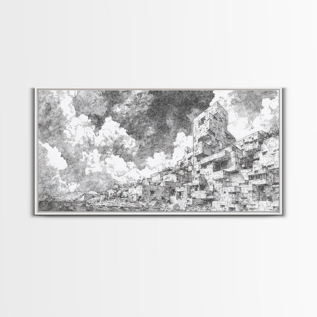 Black And White African City Sketch Wall Art, Urban Landscape Drawing, Minimalist Architecture Print, Modern Home Office Decor