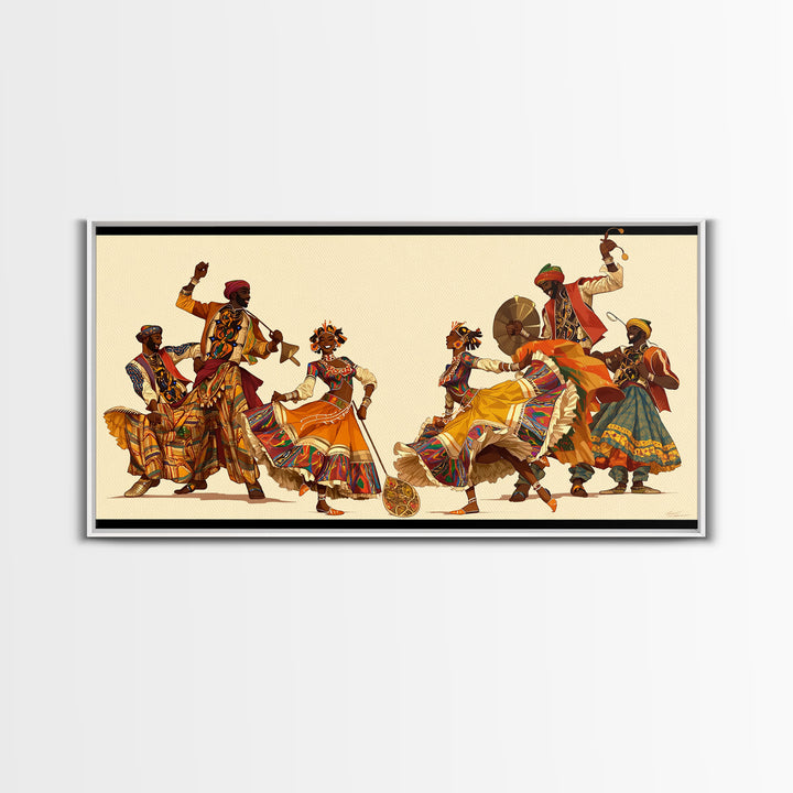 Joyful African Celebration Dancers Wall Art, Colorful Tribal Culture Print, Ankara Fabric Music Decor, Afrocentric Art Gift