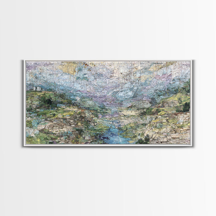 Large Abstract African Valley River Map Canvas Print, Earth Tone Landscape Wall Decor, Modern Textured Art For Living Room