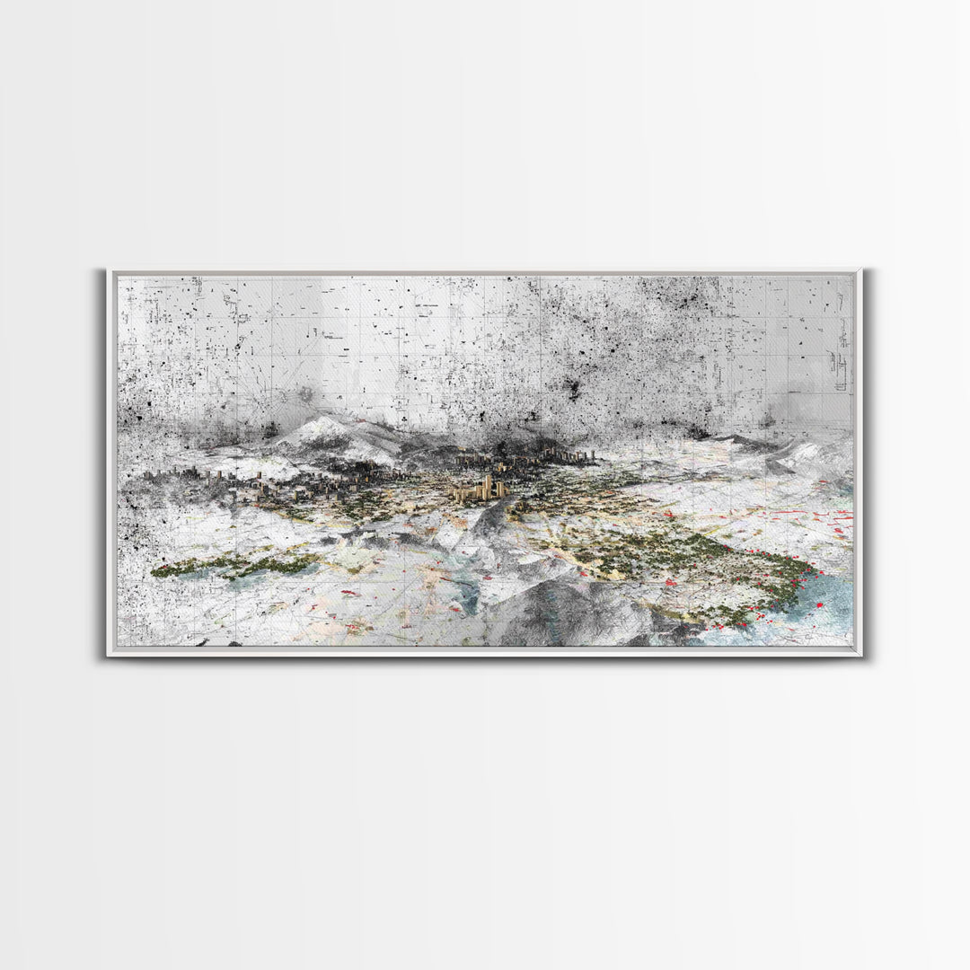 Monochrome Abstract Future City Wall Art, African Inspired Urban Landscape Print, Modern Office Decor, Large Canvas Decor