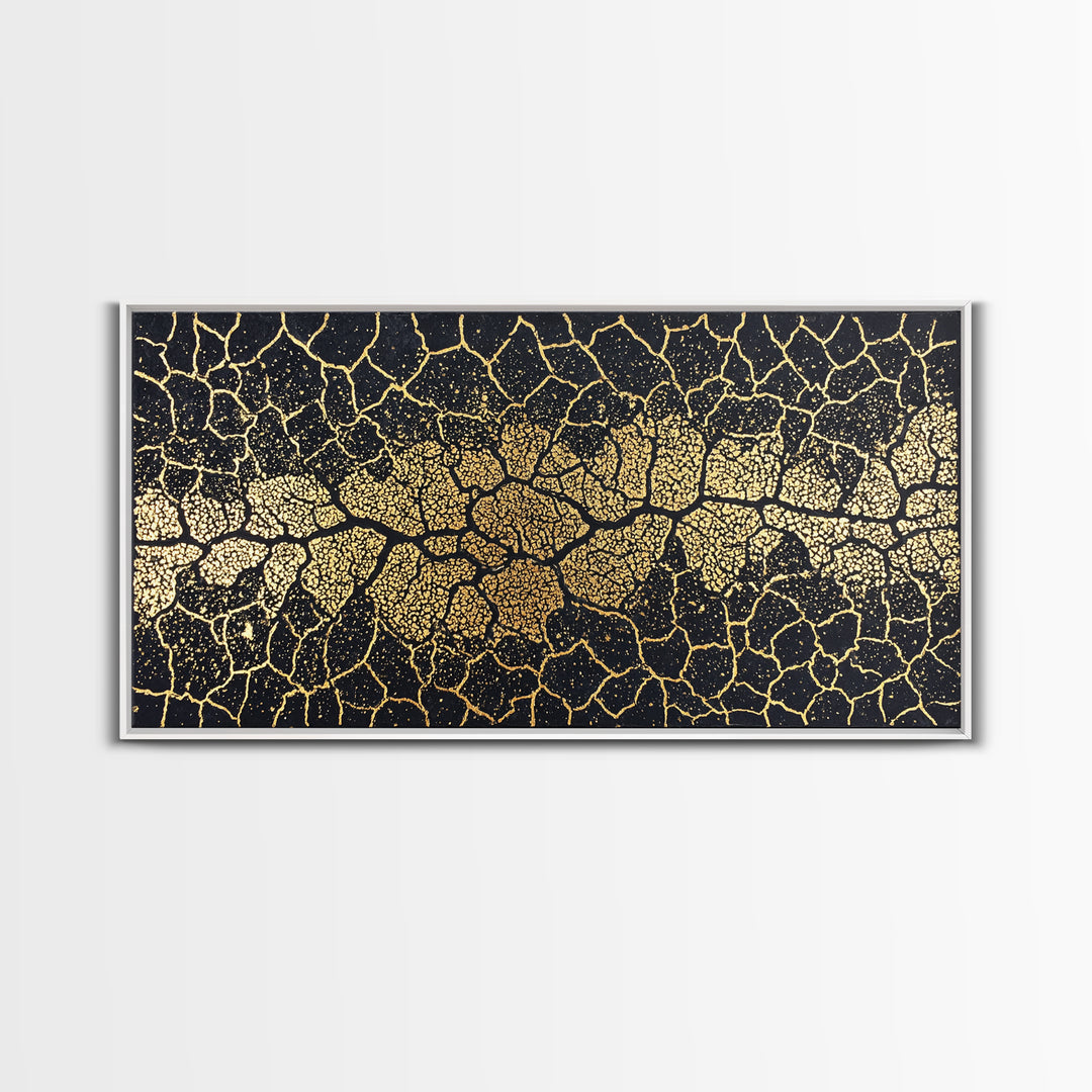 Black Gold Cracked Mosaic Wall Art, African Abstract Pattern, Luxury Canvas Decor, Earth Tone Statement Piece For Living Room