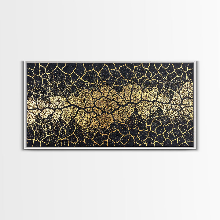 Black Gold Cracked Mosaic Wall Art, African Abstract Pattern, Luxury Canvas Decor, Earth Tone Statement Piece For Living Room