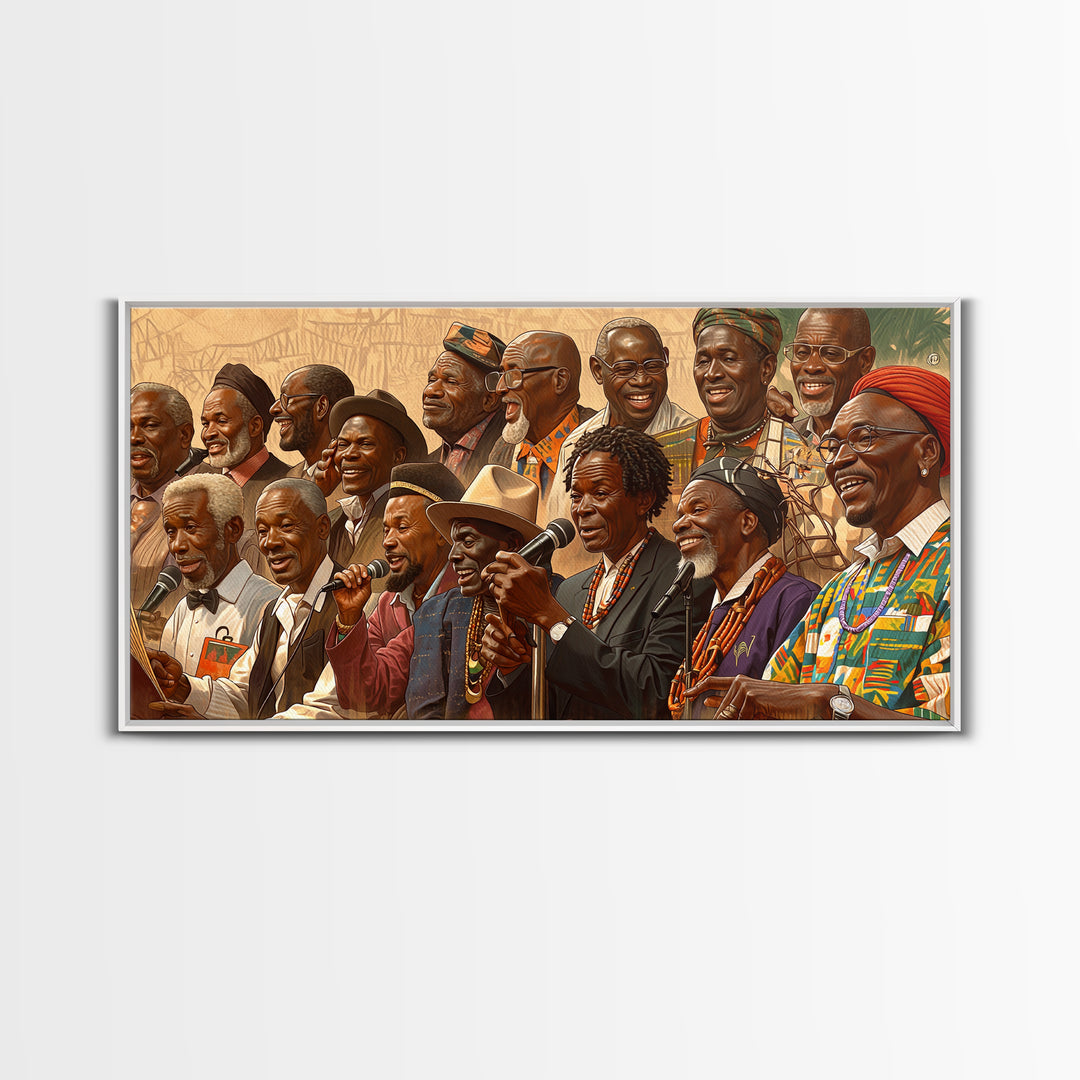 Joyful African Musicians And Elders Wall Art, Cultural Celebration Portrait, Afrocentric Canvas Decor, Black History Gift