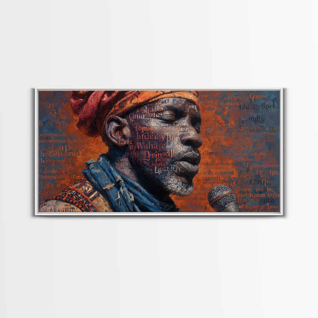 African Man Profile With Microphone Canvas Print, Typography Portrait In Red And Blue, Black Culture Wall Decor Gift For Him