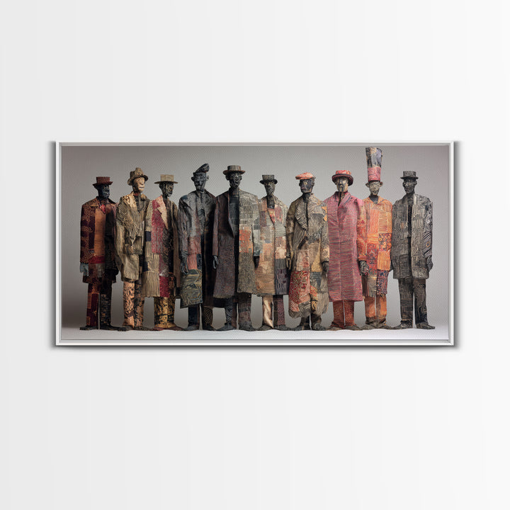 Abstract African Tribal Figures Framed Canvas Print, Textured Ethnic Wall Decor, Modern African Art, Cultural Home Decor