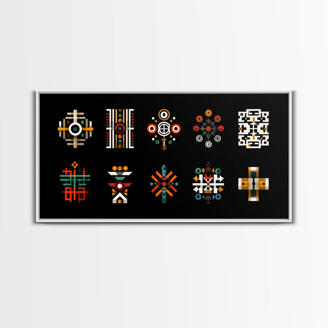 Modern African Geometric Symbols Wall Art, Abstract Tribal Patterns, Afrocentric Decor, Black Culture Art Canvas Print Set