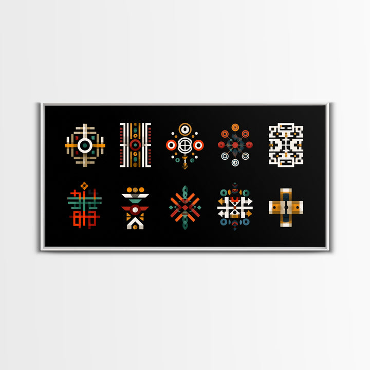 Modern African Geometric Symbols Wall Art, Abstract Tribal Patterns, Afrocentric Decor, Black Culture Art Canvas Print Set