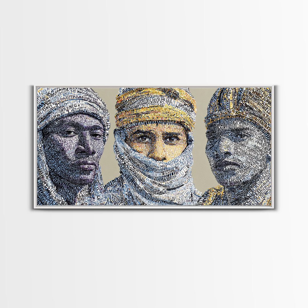 North African Tuareg Portrait Trio Canvas Print, Blue Desert Nomad Wall Art, Modern African Art Prints For Home Decor Gift