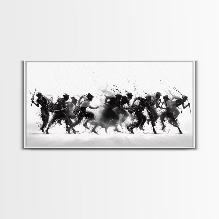 African Warrior Riders In Bold Black Ink Wall Art, Tribal Battle Canvas Print, Black And White Statement Decor Gift For Office