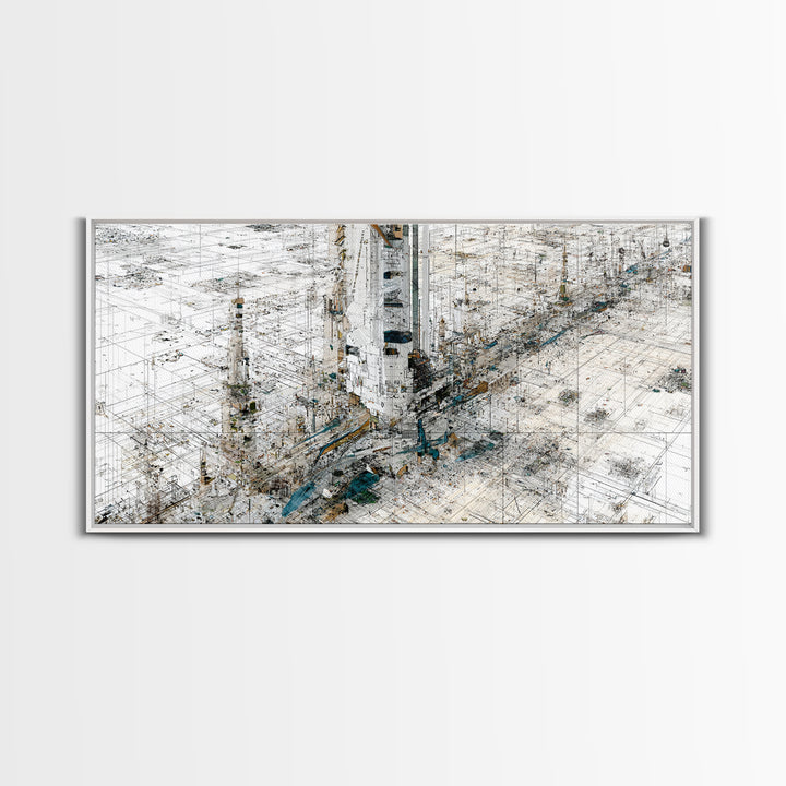 White Abstract City Map Canvas Print, Geometric Architecture Wall Art, Minimalist Modern Office Decor Gift For Home And Living Room