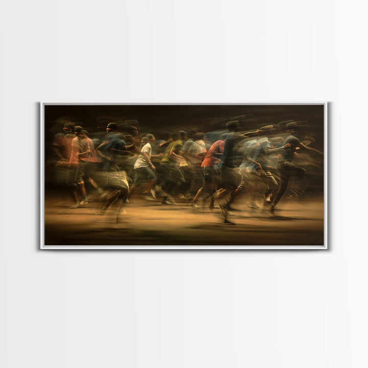 Blurred African Runners In Warm Motion Wall Art, Contemporary Black People Canvas Print, Urban Cultural Decor Gift For Home