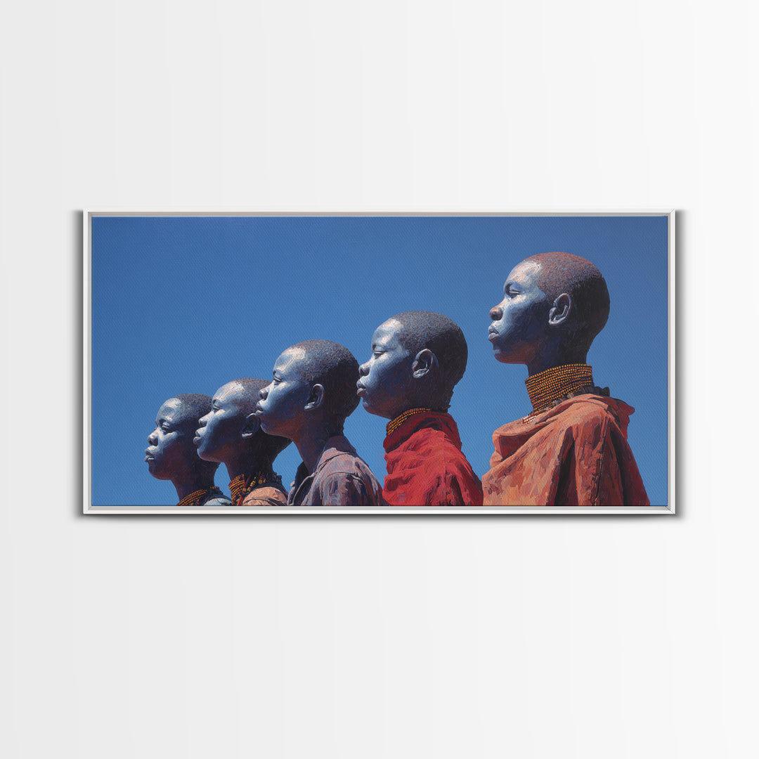 Maasai Women In Red Robes Wall Art, African Women Canvas Print For Tribal Culture Decor And Elegant Bedroom Wall Decor Gift